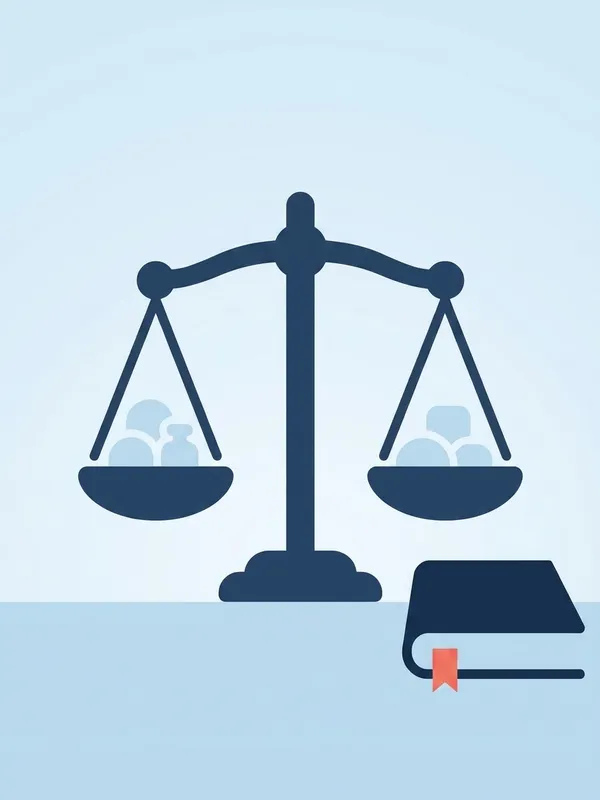 Illustration d'une balance de justice à côté d'un livre de droit